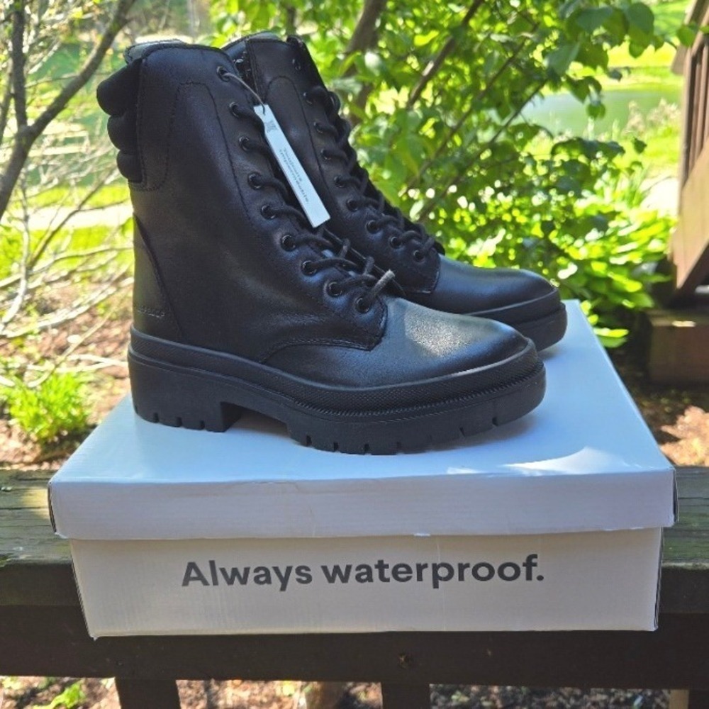 Cougar Women's Waterproof Black Leather Combat Boots Size US 6.5 / EU 37